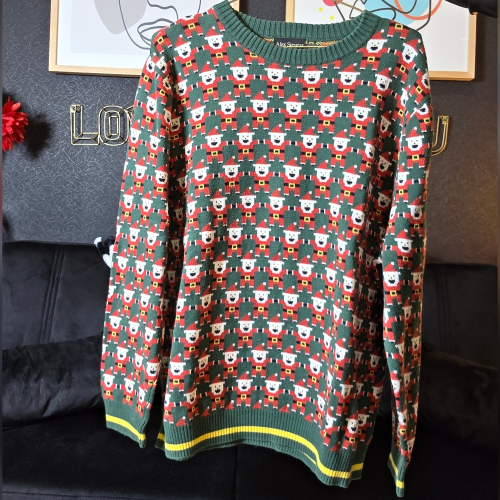 Ugly Christmas Sweater Size XXLarge Santa All Over Print , Alex Steven
